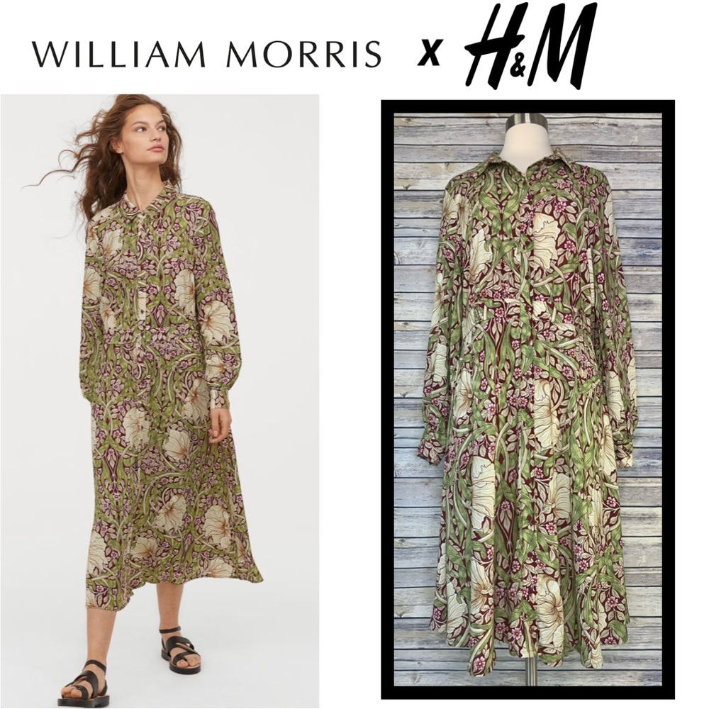 H&M William Morris Green and Cream Floral Midi Dress